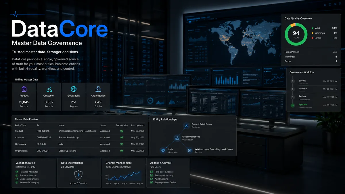 DataCore master data governance dashboard