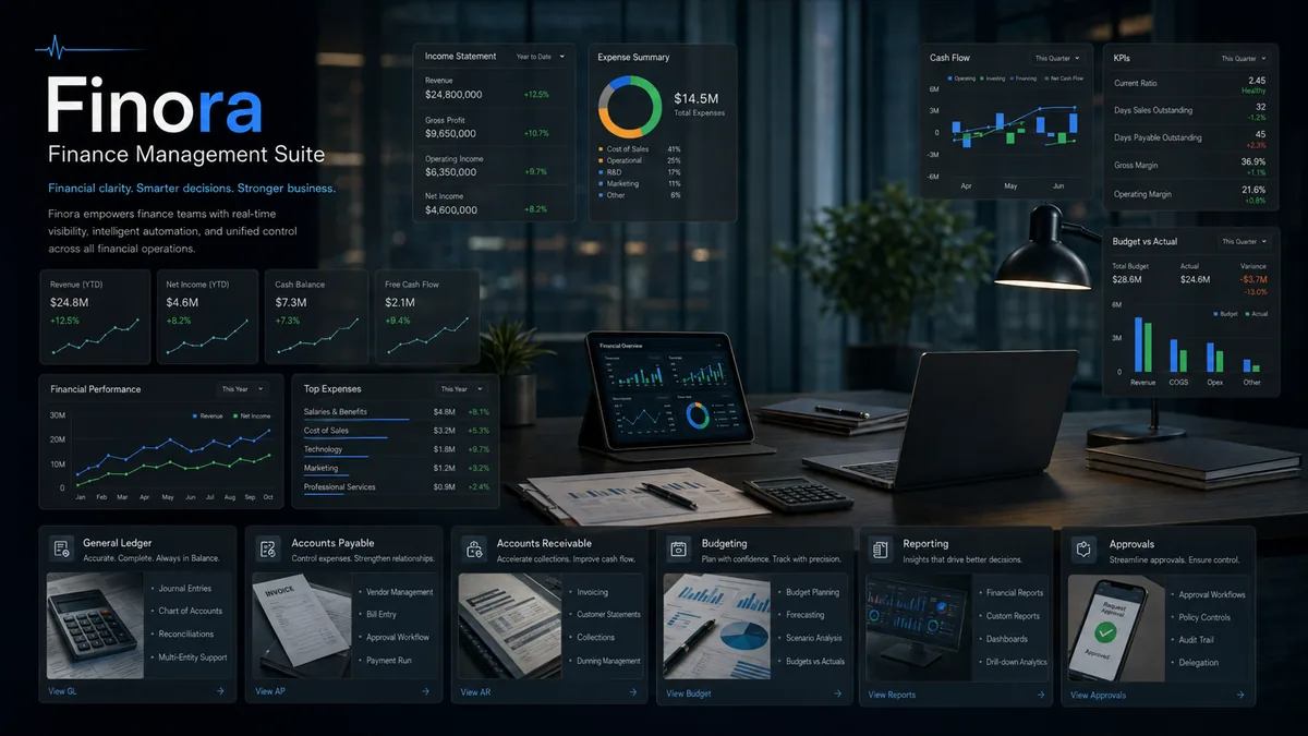 Finora finance management suite dashboard
