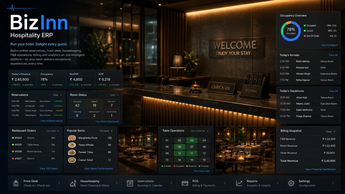 InnFlow hospitality ERP dashboard