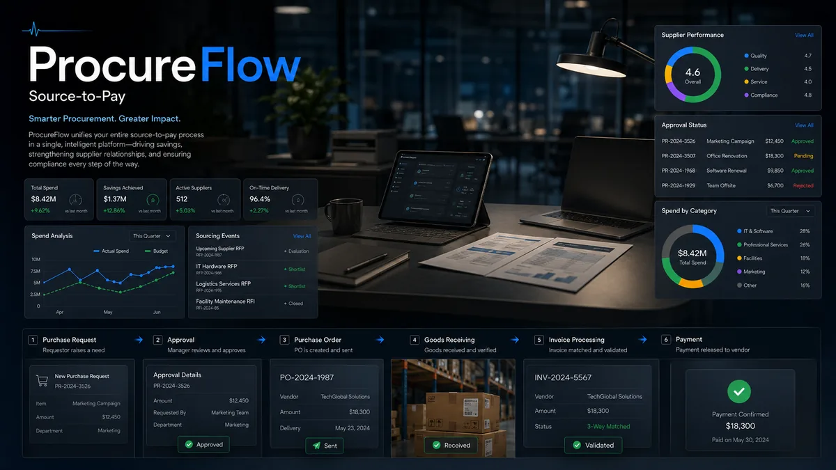 ProcureFlow source-to-pay dashboard